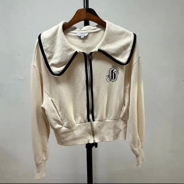 EGOIST 에고이스트 빅카라 배색 집업 맨투맨 아이보리 55 JS20