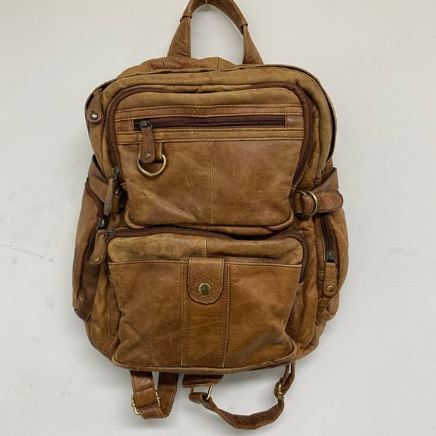 Multi Pocket Brown Leather Backpack