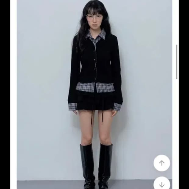 팬시클럽 셔츠 레이어드 가디건 블랙
