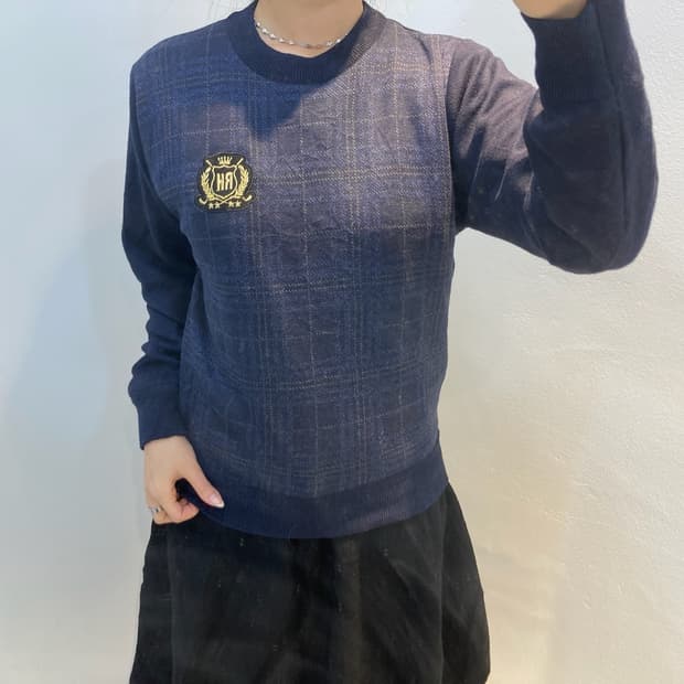 체크 니트 맨투맨