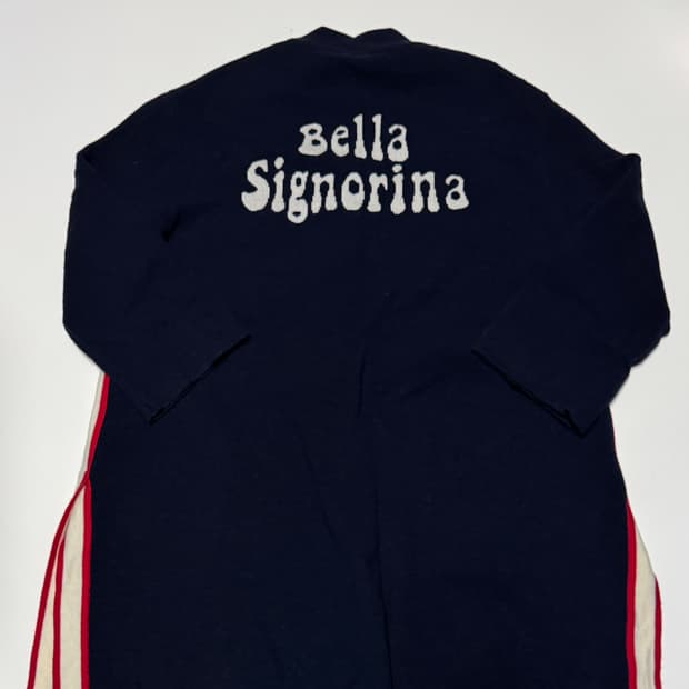 여성 베네통 뒷 프린팅 오버핏 롱 니트 가디건 F 네이비