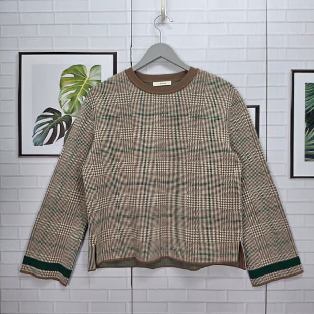 한섬 시스템 하운드투스 패턴 니트 긴팔 티셔츠 프리 사이즈