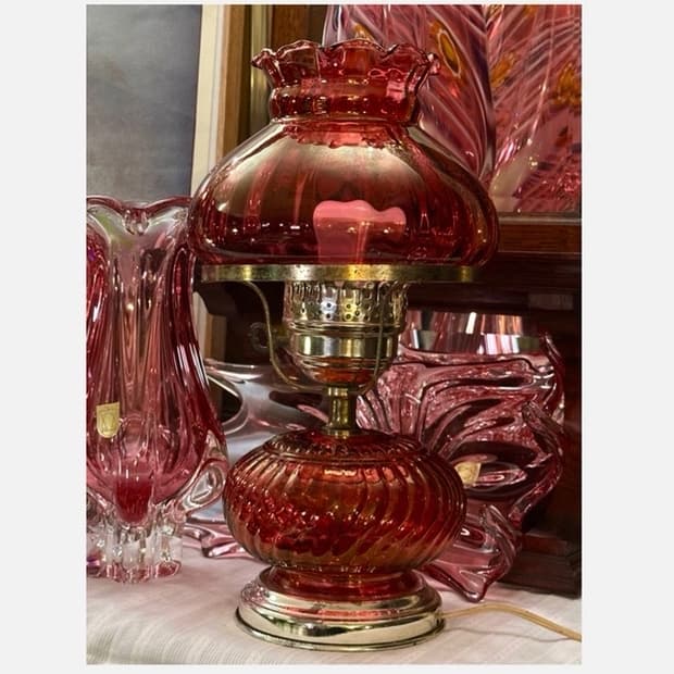 미국 빈티지 fenton 크랜베리 스월 글라스 램프 조명