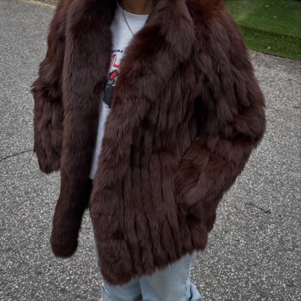 브라운 컬러믹스 사가폭스 퍼자켓L