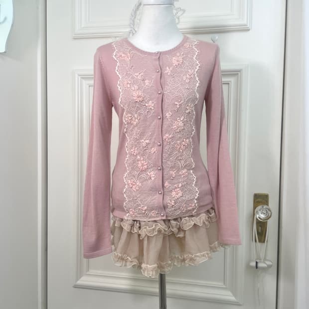 indi pink lace flower detail cardigan