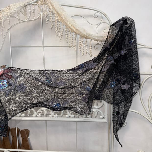 Black grunge floral lace scarf