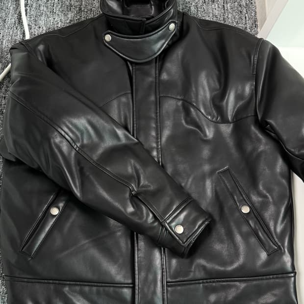 문선 비건 레더 구스다운 블루종 자켓 m사이즈