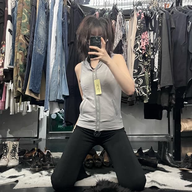 그레이 후드 베스트