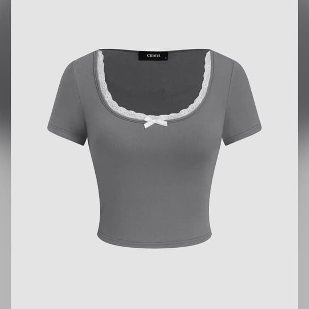반팔셔츠 레이스 크롭