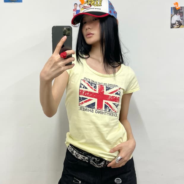 American flag washing yellow t-shirt 