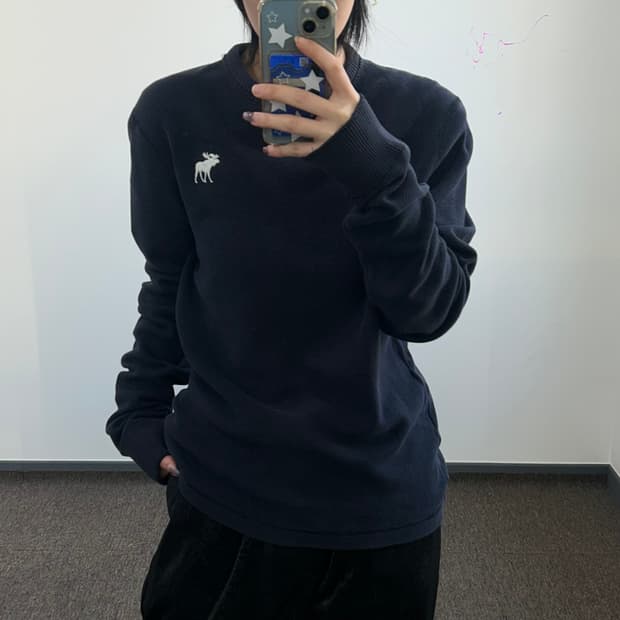 Abercrombie 아베크롬비 화이트 로고 네이비 와플 니트 