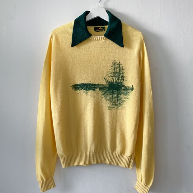 90s 빈티지 ALPS 일러스트 카라 니트