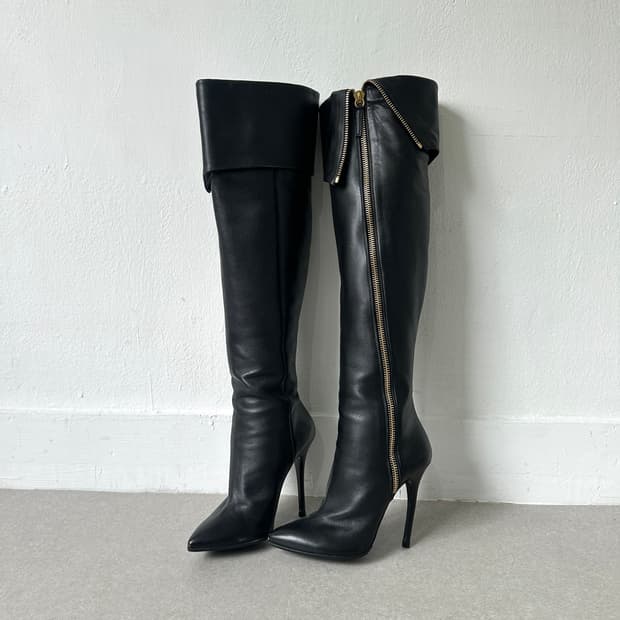 쥬세페자노티 키드스킨 레더 지퍼 니하이 부츠