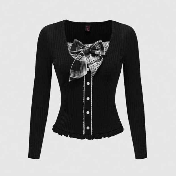 블랙 리본 장식 니트