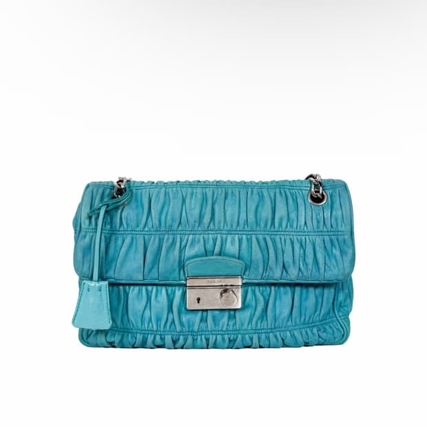 [OS] 프라다 고프레 나파 레더 체인 플랩 숄더백 크로스백 은장 블루