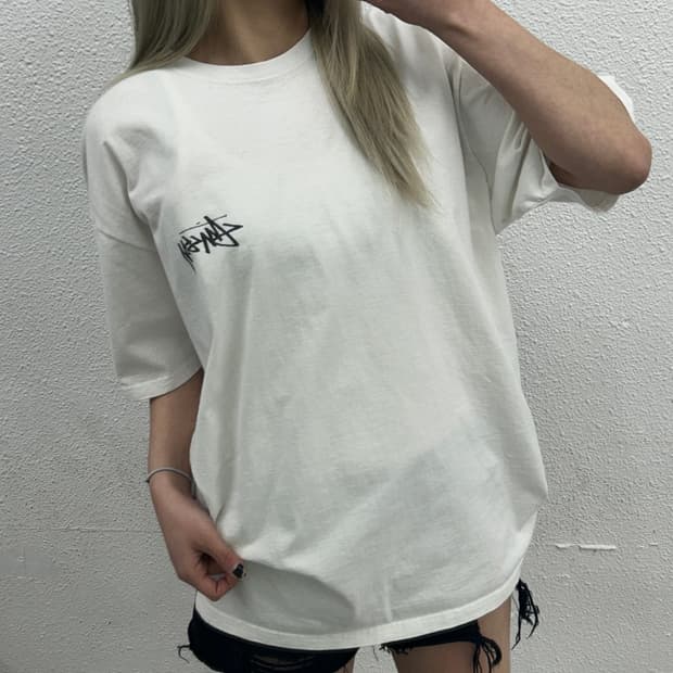 스투시 백 주사위 프린팅 화이트 반팔 XL ( 세탁완료 )