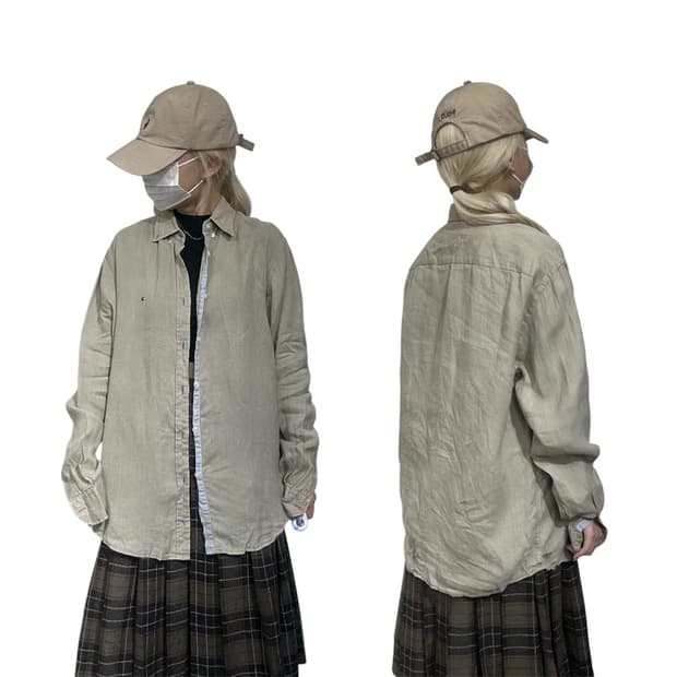 타미 힐피거 베이지 솔리드 셔츠 M