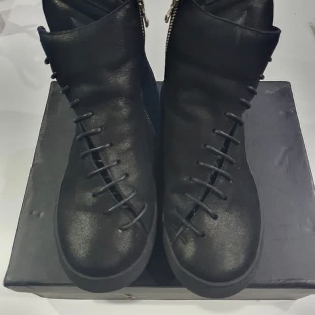 릭오웬스깔 사선 스트링 레더 하이탑 아티잔 39size