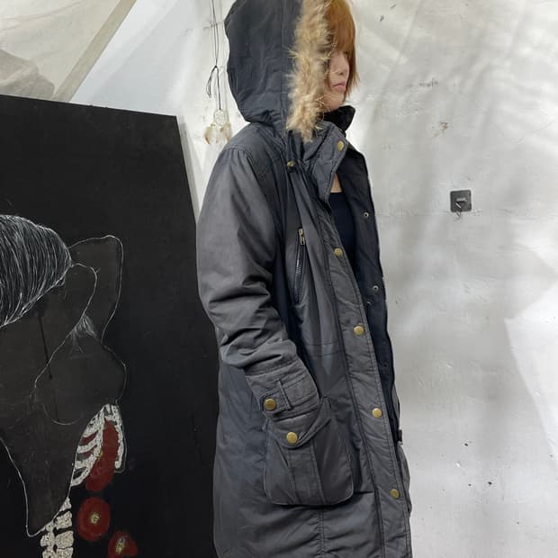 일본빈티지 COLZA 울프죠 퍼 후드 야상 개파카 자켓 M