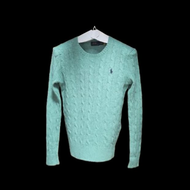 여성 폴로 캐시미어 & 울 QR인증 케이블 꽈배기 긴팔 니트 스웨터