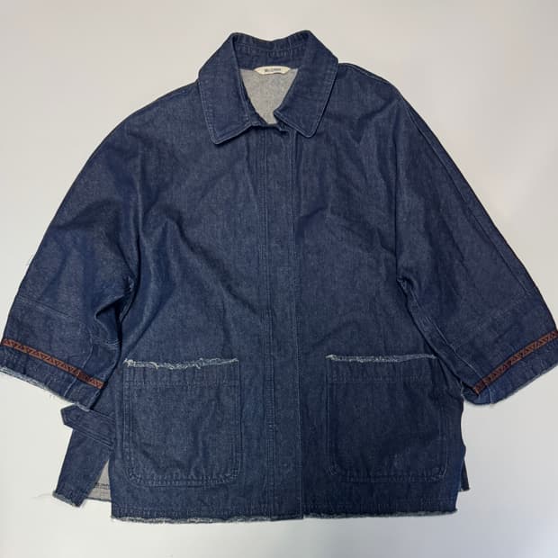 여성 매건 mcGINN 뒷 프린팅 오버핏 데님 자켓