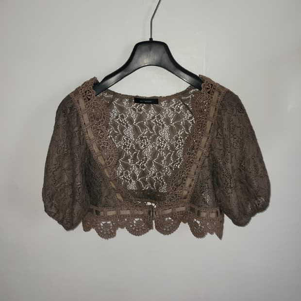 뮤트브라운 크롭 반팔 가디건