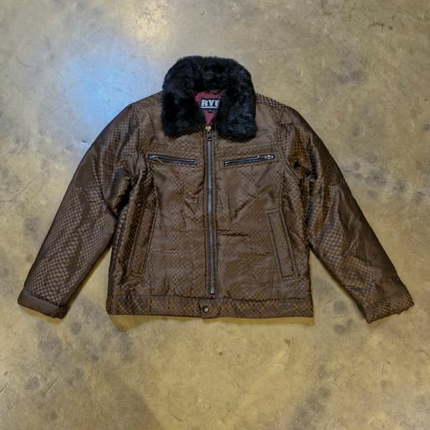 JPN 빈티지 브라운 체크 퍼 패딩 자켓 S~M