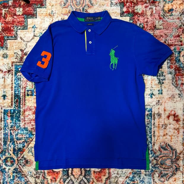 [L] 폴로 랄프로렌 블루 빅포니 카라 반팔