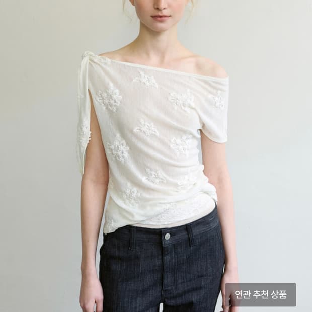 SHEER FLORAL ONE-SHOULDER TOP - IVORY