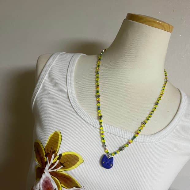 [핸드메이드] 고양이 팬던트 비즈목걸이