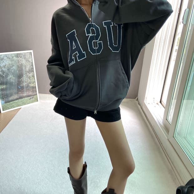 USA 후드집업 (차콜)