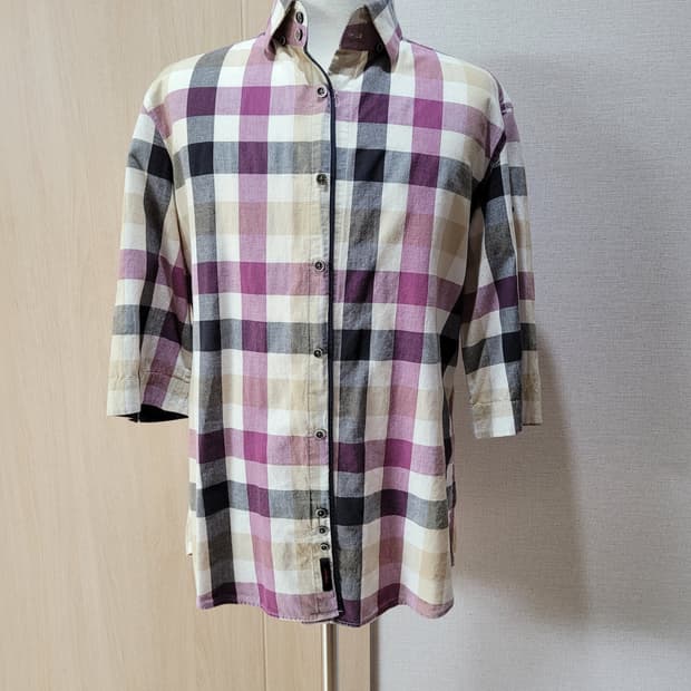 지이크 SIEG 남자 마혼방 7부 체크 셔츠 105 퍼플 