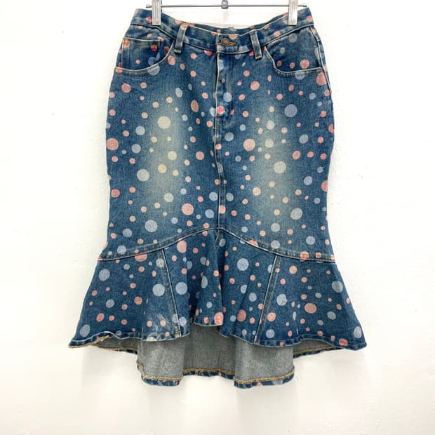 Polka dot denim mermaid skirt