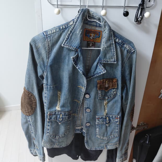 트루릴리전 청자켓 y2k 팔꿈치패치 xs