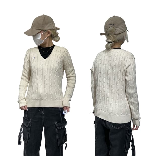 폴로 신형 아이보리 꽈배기 니트 M