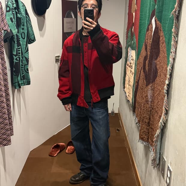 엔지니어드가먼츠 버팔로 체크 투톤 에비에이터 봄버 자켓