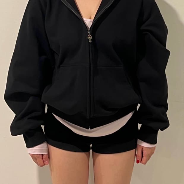 탠저 볼륨 후드자켓 후드집업 블랙, 차콜