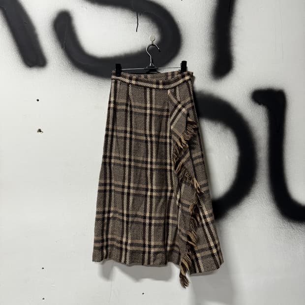 VTG 빈티지 울 혼방 레이어드 디테일 체크 스커트