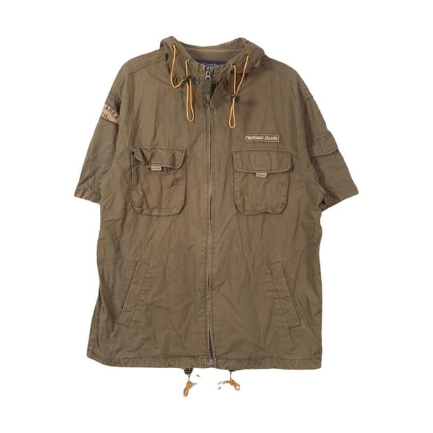 써스데이 아일랜드 빈티지 와펜 반팔 후드 야상 자켓 L