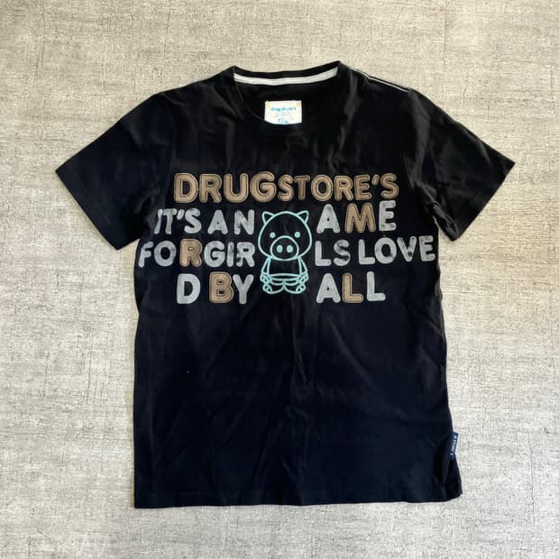 일본빈티지 Drug stores 핀터깔 올드스쿨아메카지 너드 반팔티셔츠