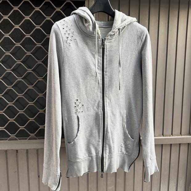 Distressed cut line 2way hood gray