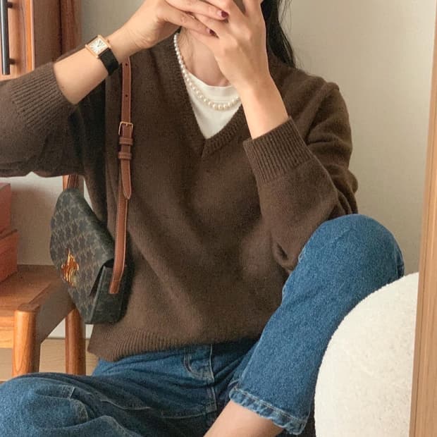 브이넥 니트(브라운)