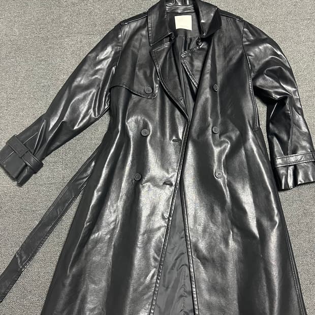 여성 블랙 롱 가죽 자켓