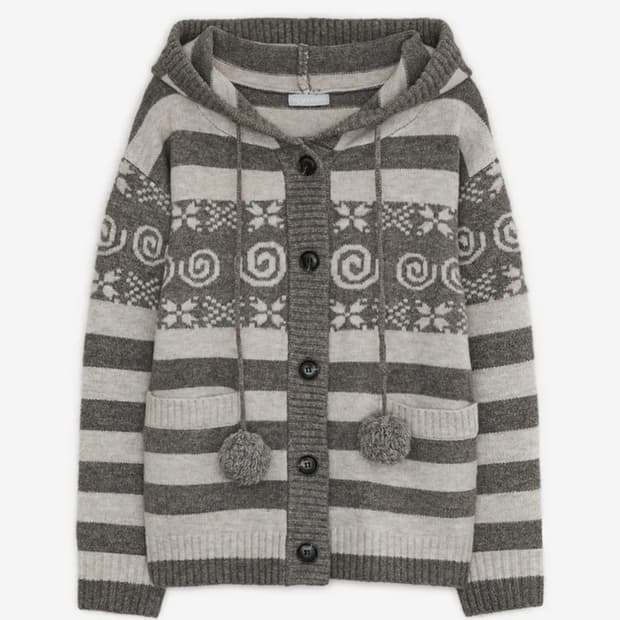 허그유어스킨 엔젤 윙 후드 폼폼 가디건 (브라운)