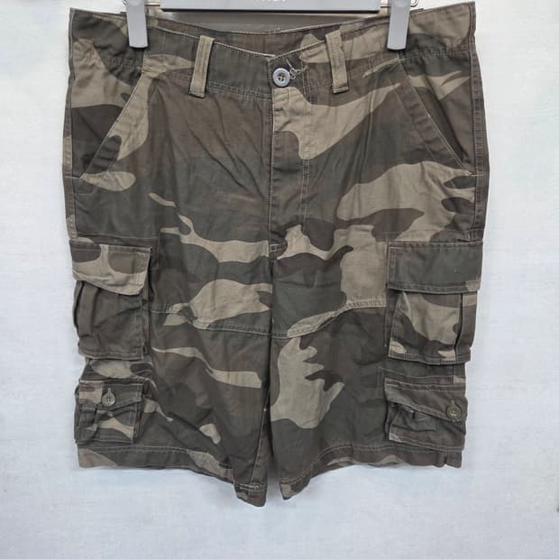 K.two.hollis 빈티지 멀티포켓 카모 카고 반바지 xl 대략 34