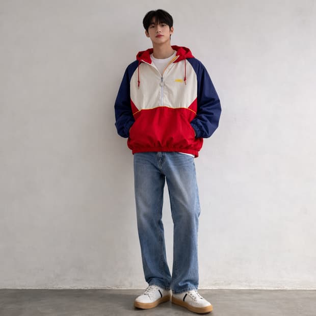 90s 멤버스온리 올드스쿨 컬러블록 아노락 바람막이