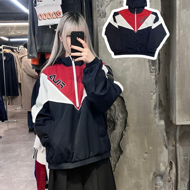 휠라 아노락 후드 점퍼 맨투맨 블랙 L  #csz2908 