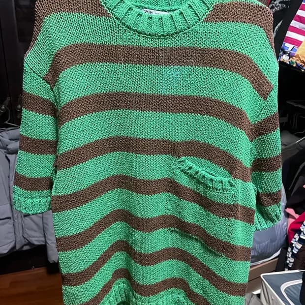 [남성 40]자라 반팔 스트라이프 니트