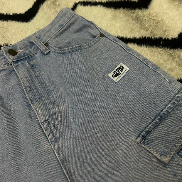 [S]스컬프터 와이드 카고 핑크워싱 데님팬츠