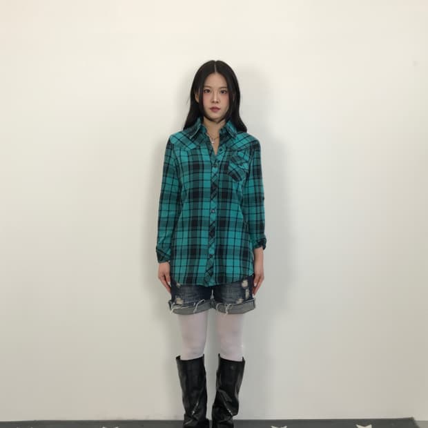Jpn Y2k Mint & Black Checked Shirts 